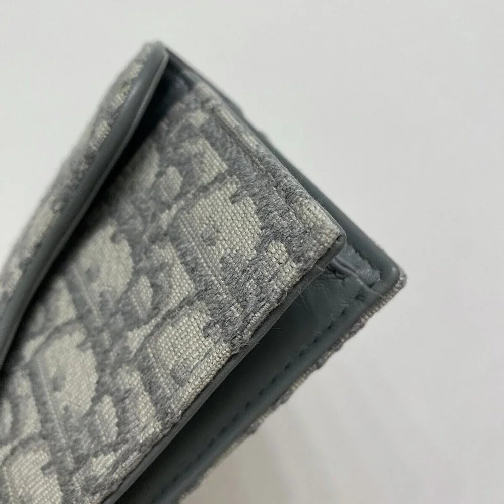 Christian Dior Gray Oblique Jacquard Saddle Flap Wallet